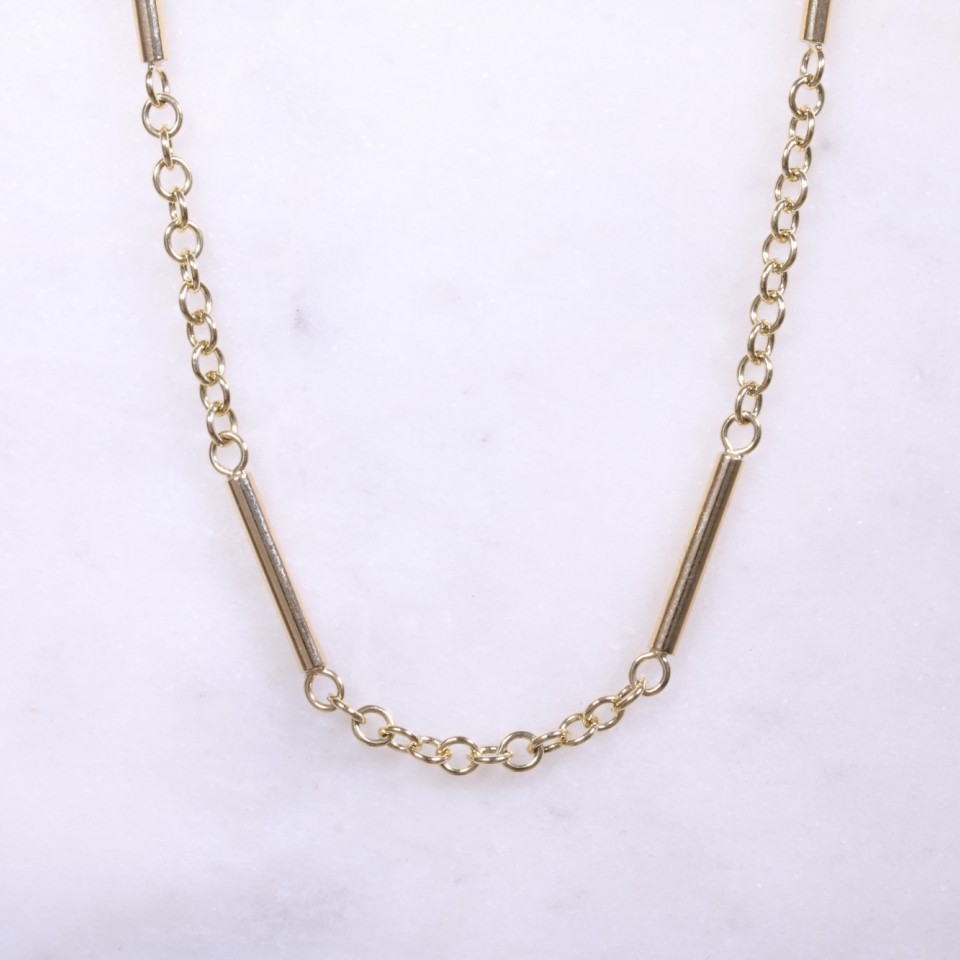 Yellow Gold Bar & Chain Necklace
