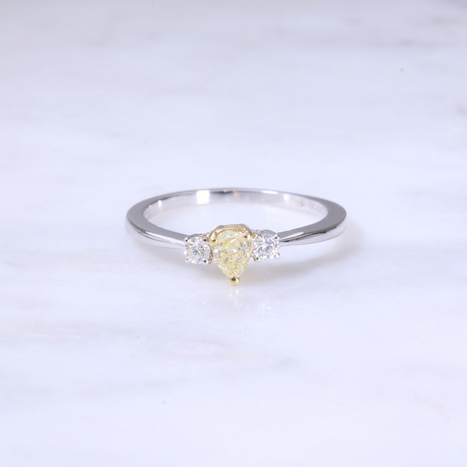 Pear Shape Yellow Diamond 3 Stone Engagement Ring