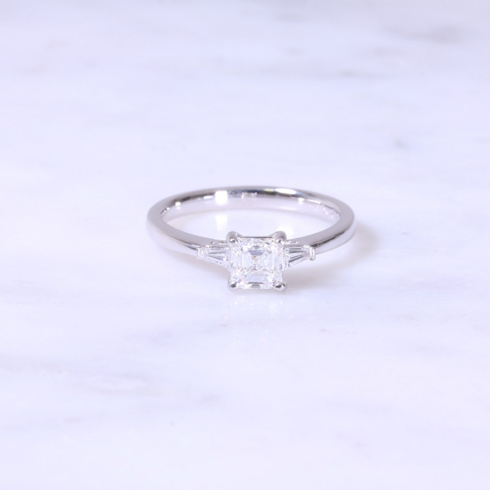 Asscher Cut Diamond Engagement Ring With Tapered Baguettes