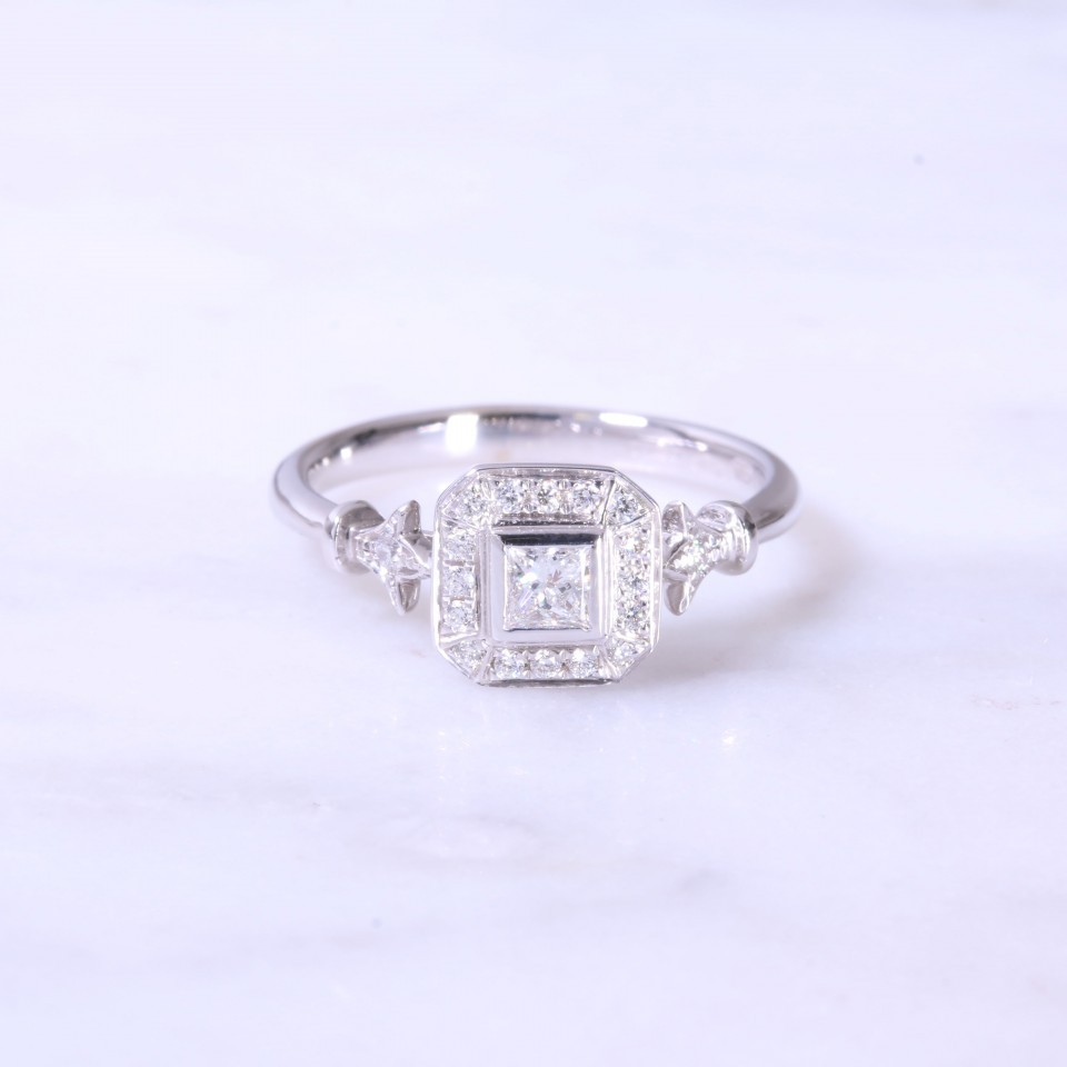 Vintage Style Princess Cut Engagement Ring