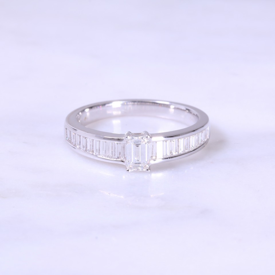 Emerald & Baguette Cut Diamond Set Ring