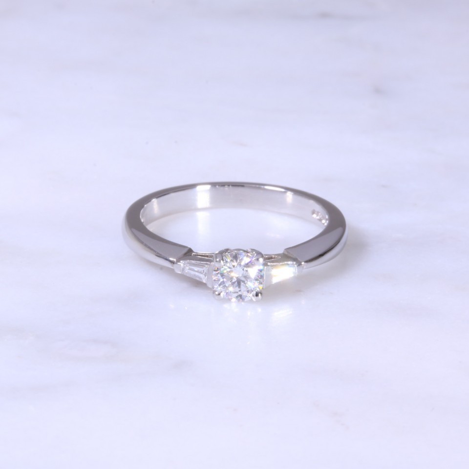 Round Brilliant & Baguette Diamond Engagement Ring