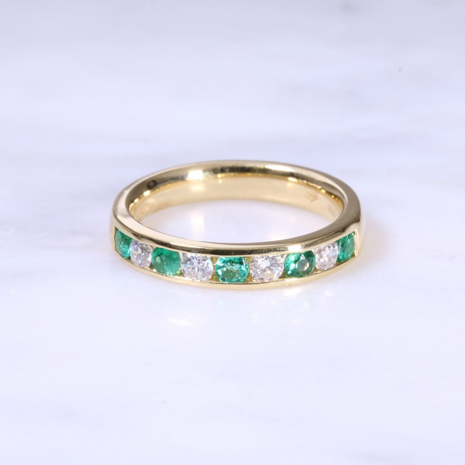 Emerald & Diamond Channel Set Ring
