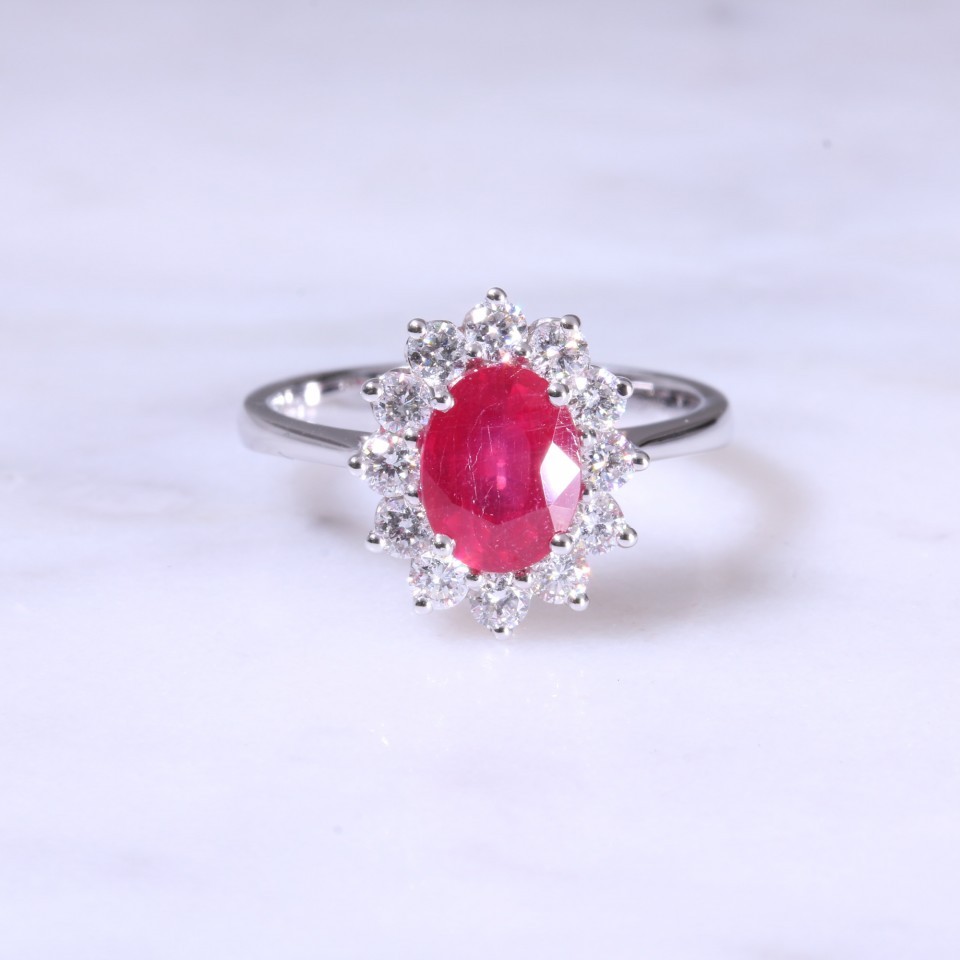 Oval Ruby & Diamond Cluster Ring