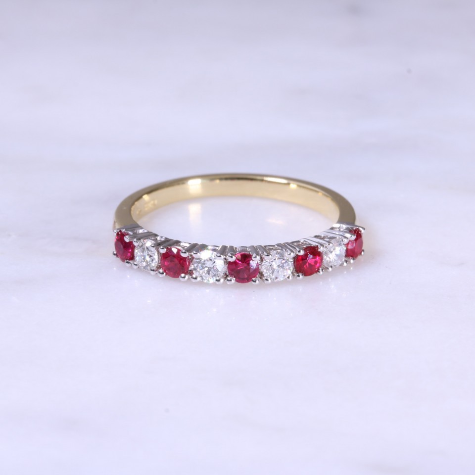 Ruby & Diamond Claw Set 1/2 Eternity Ring