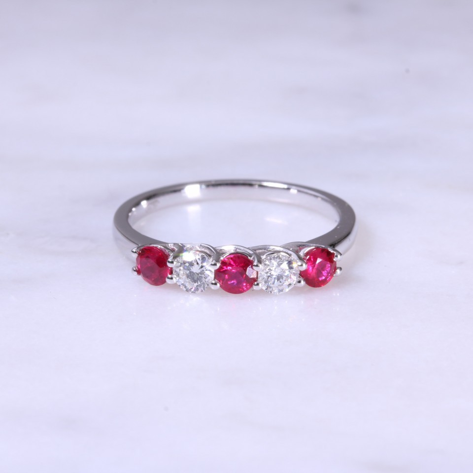 Ruby & Diamond 5 Stone Ring