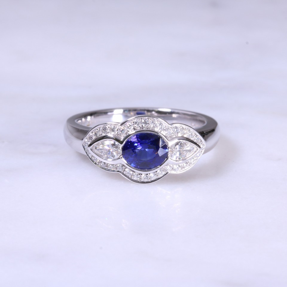 Sapphire & Pear Diamond Fancy Ring
