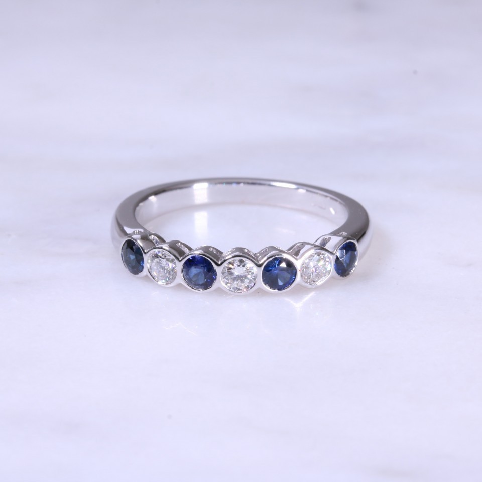 Sapphire & Diamond 7 Stone Rub-Over Ring