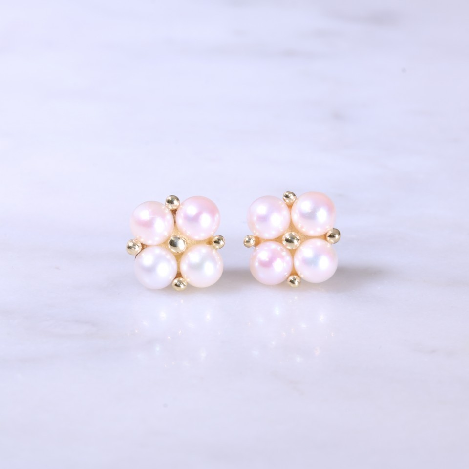 Cultured Pearl Square Cluster Earrings