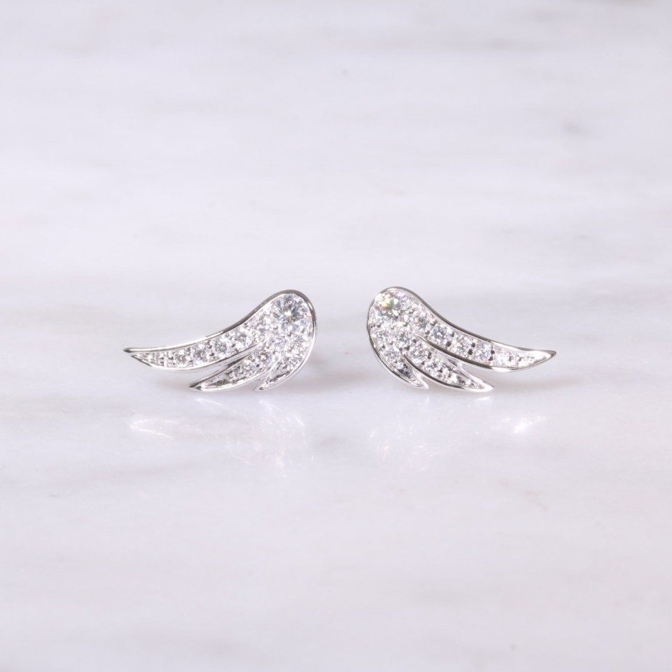 White Gold Diamond Feather Earrings