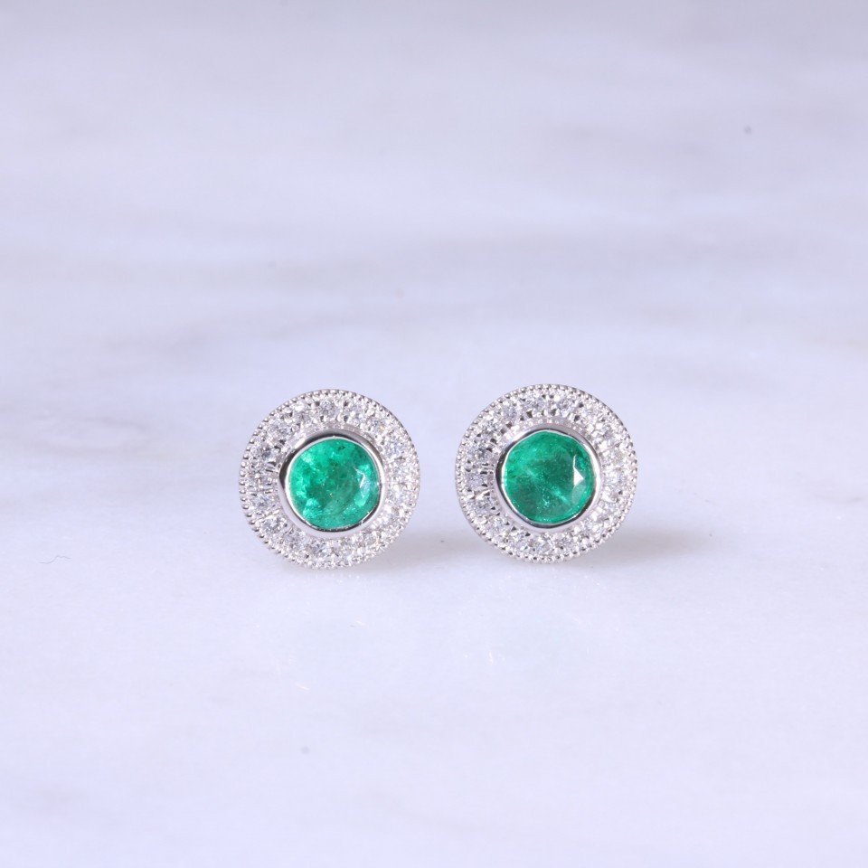 Round Emerald & Diamond Ear studs