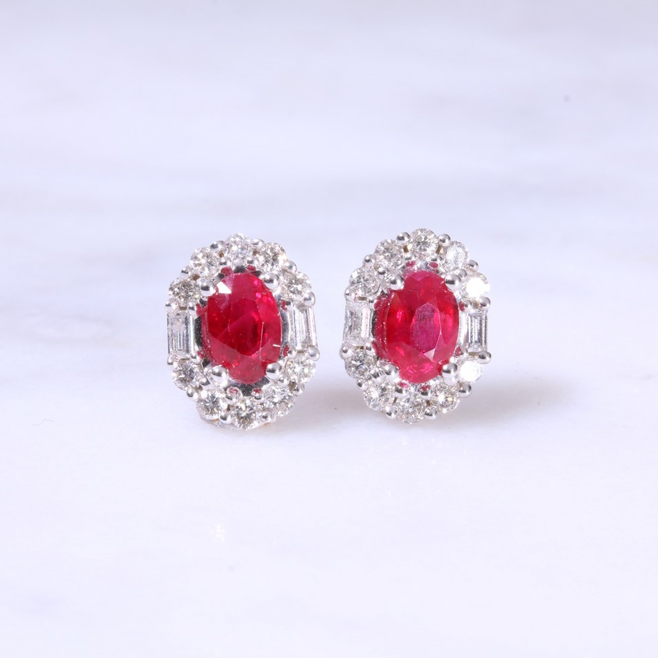 Oval Ruby & Fancy diamond Ear Studs