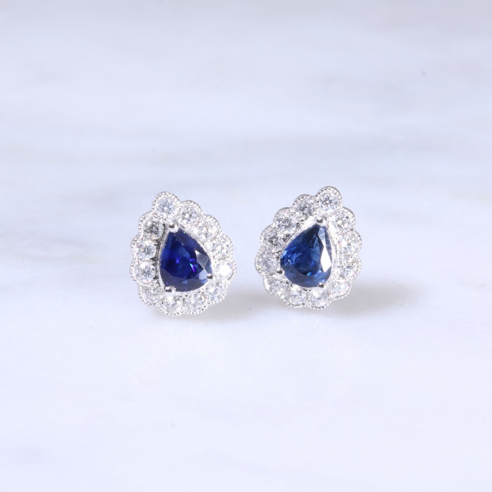 Pear Sapphire & Diamond Ear Studs