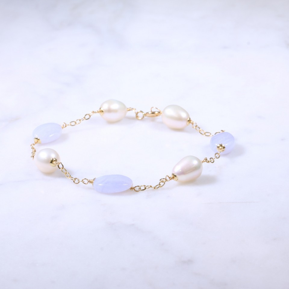Pearl & Blue Agate Bracelet