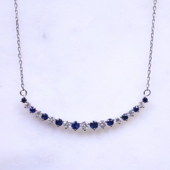 Sapphire & Diamond Graduated Crecent Necklace