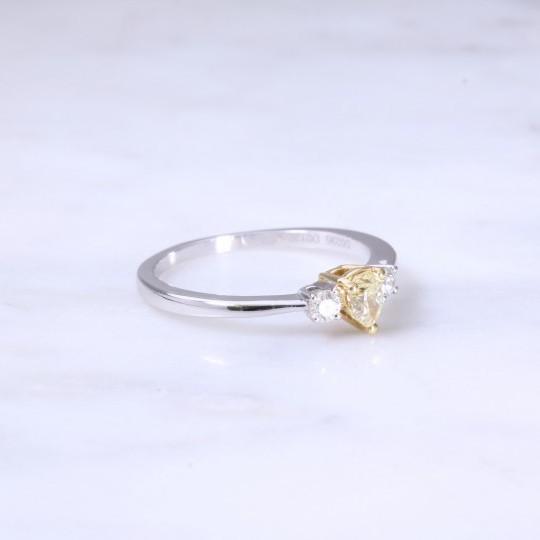Pear Shape Yellow Diamond 3 Stone Engagement Ring
