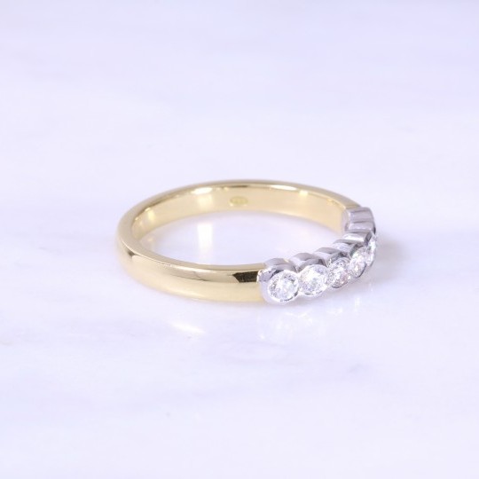 Rub-over Set 7 Stone Diamond Half Eternity Ring 