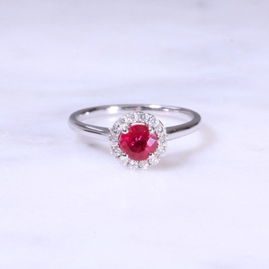 Round Ruby & Halo Cluster Ring