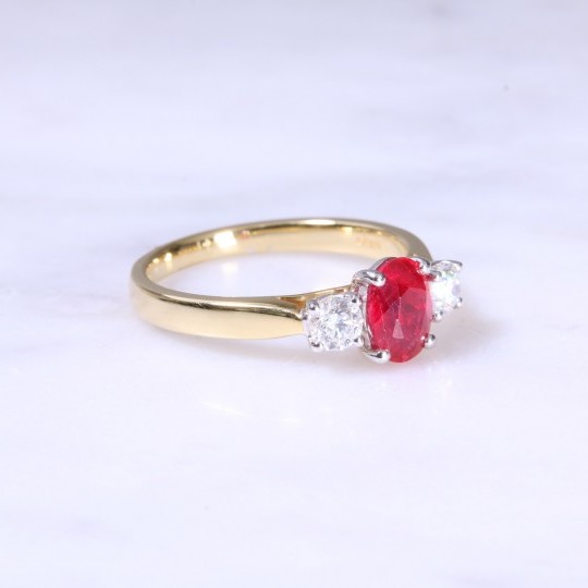 Oval Ruby & Diamond 3 Stone Ring