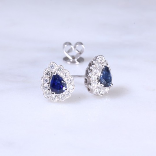 Pear Sapphire & Diamond Ear Studs