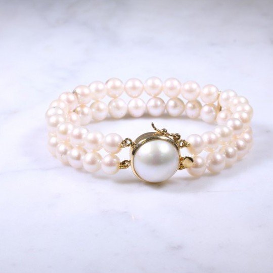 2 Row Cultured Pearl & Mabe Bracelet
