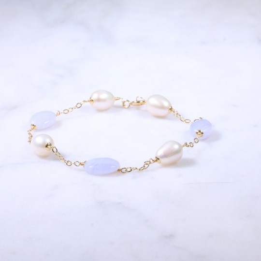Pearl & Blue Agate Bracelet