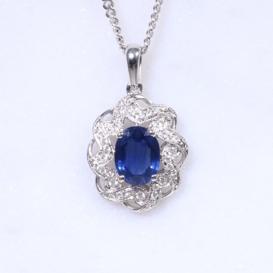 Sapphire & Diamond Ribbon Pendant