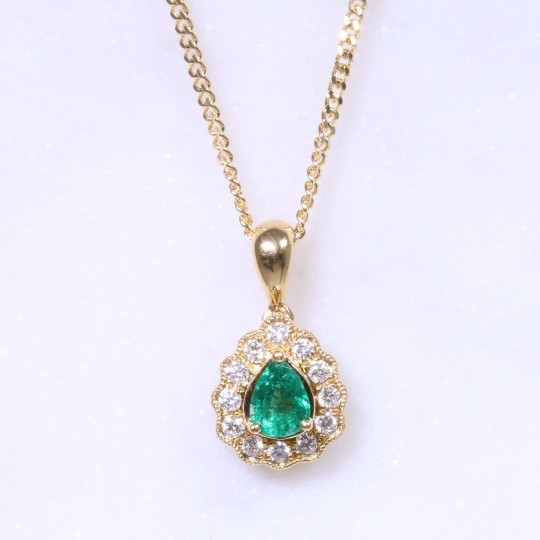 Emerald & Diamond Pear Pendant