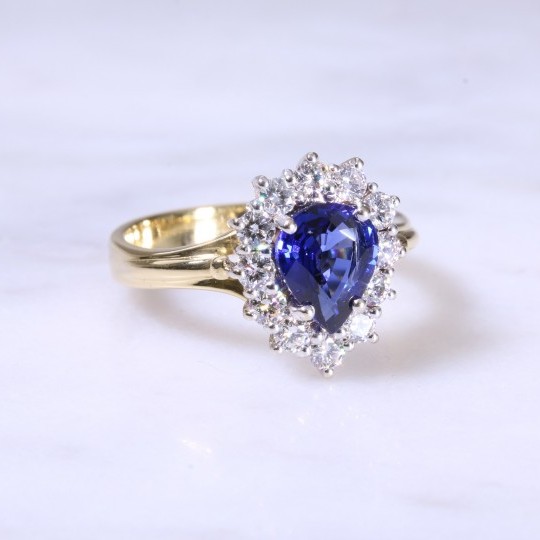 Pre-Owned Pear Sapphire & Diamond Cluster Ring