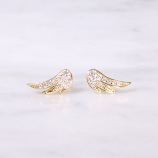 Yellow Gold Feather Diamond Earrings