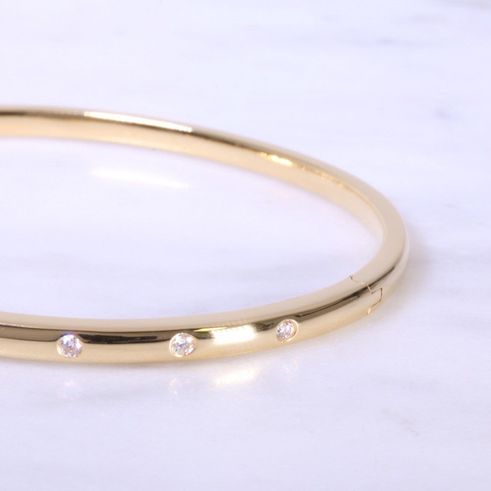 Yellow Gold Diamond Dot Bangle 3mm