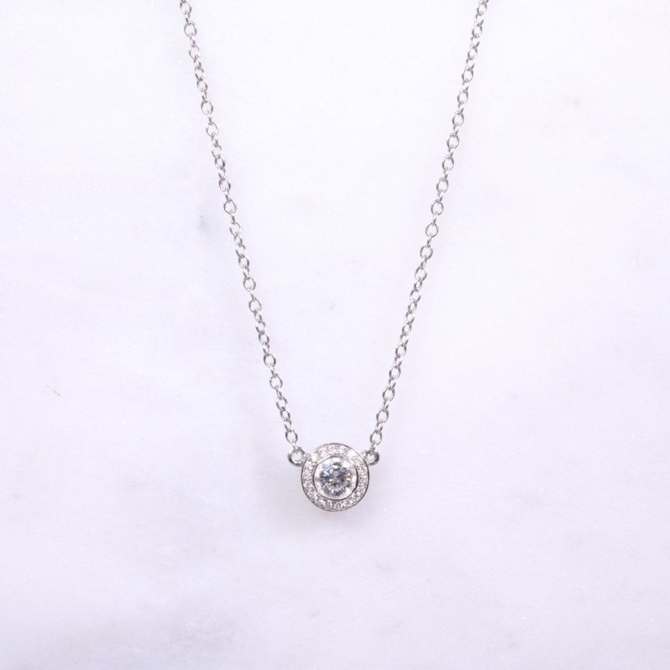 White Gold Diamond Halo Necklace