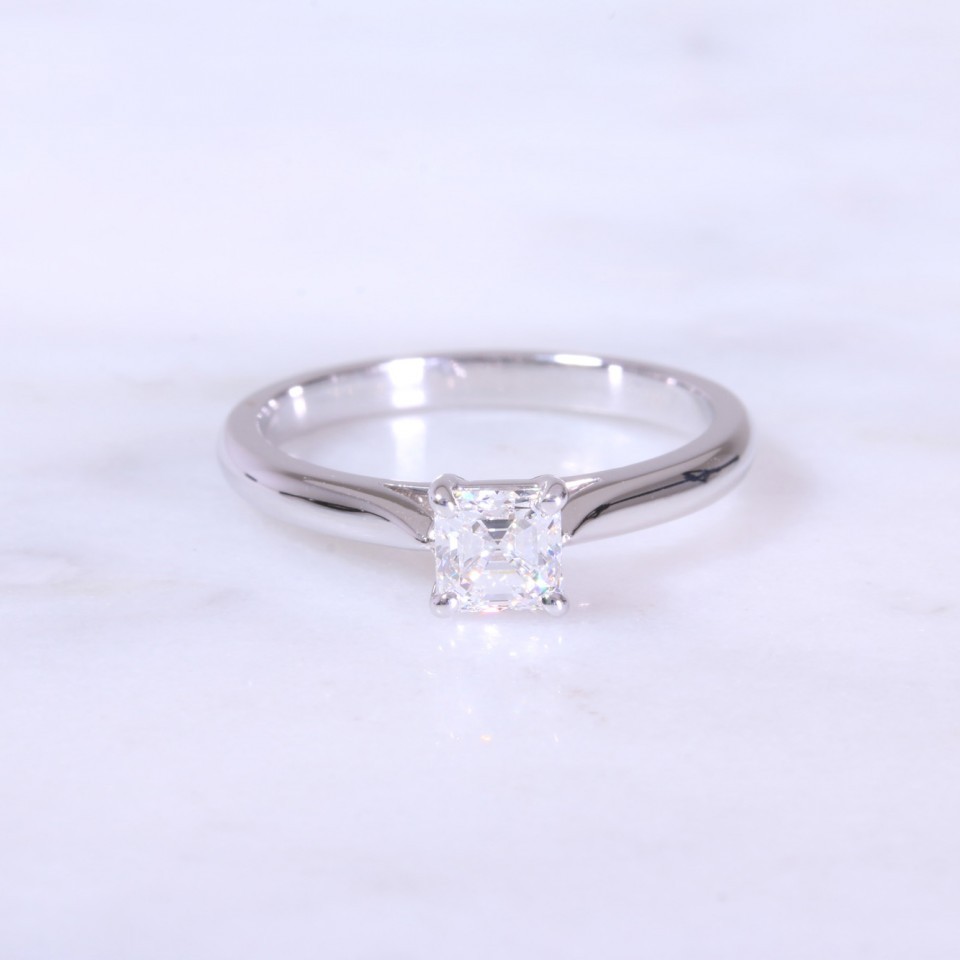 Asscher Cut Diamond Solitaire Engagement Ring