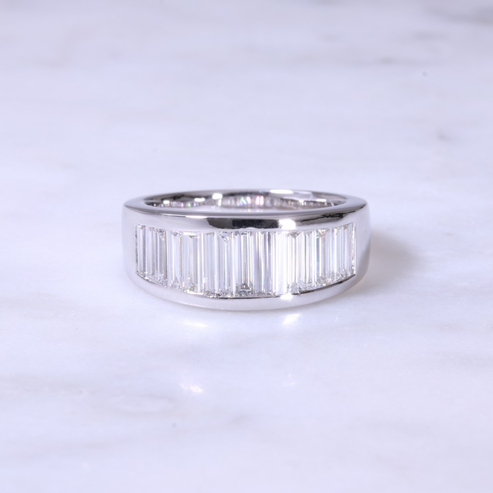 Wide Graduated Baguette Diamond Channel Set Ring