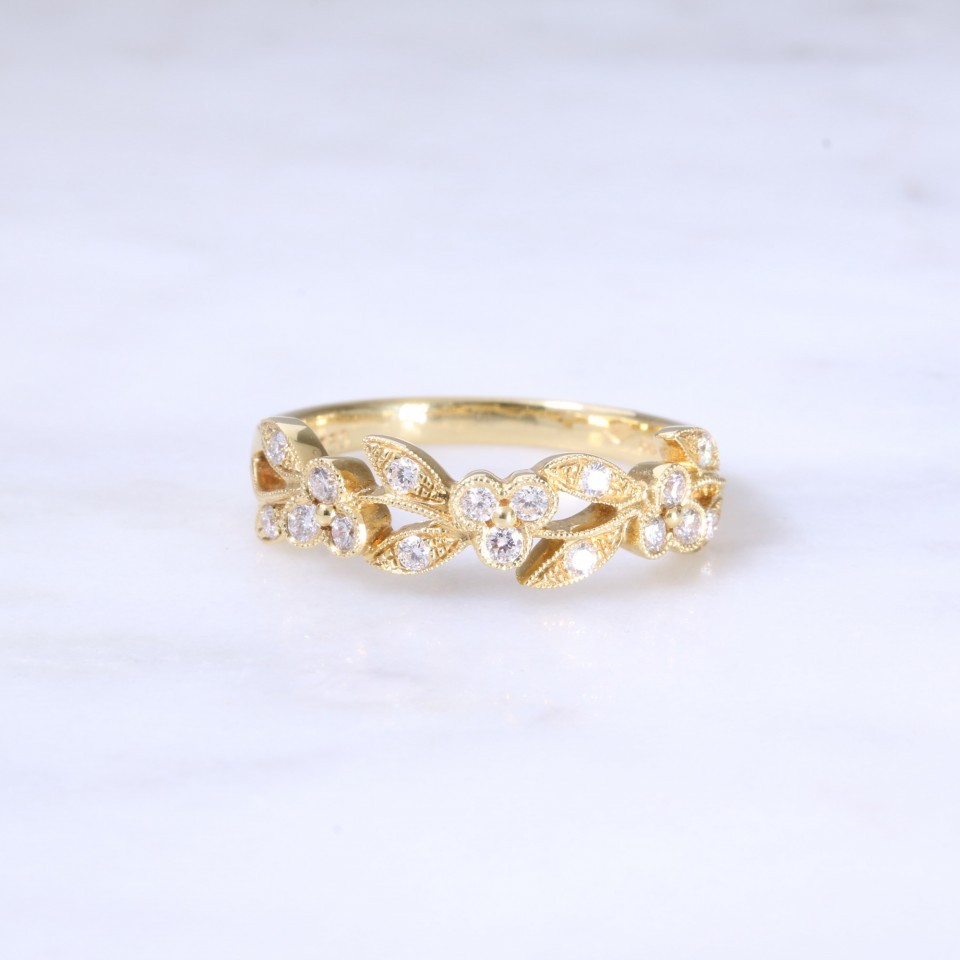 Floral Diamond Set Leaf Ring