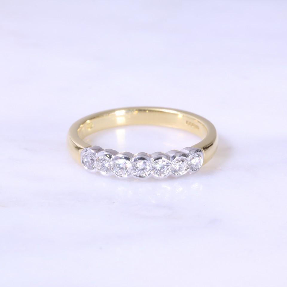 Rub-over Set 7 Stone Diamond Half Eternity Ring