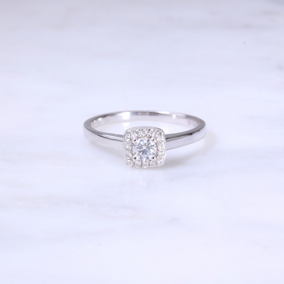 Round Brilliant Diamond Cushion Shape Halo Engagement Ring