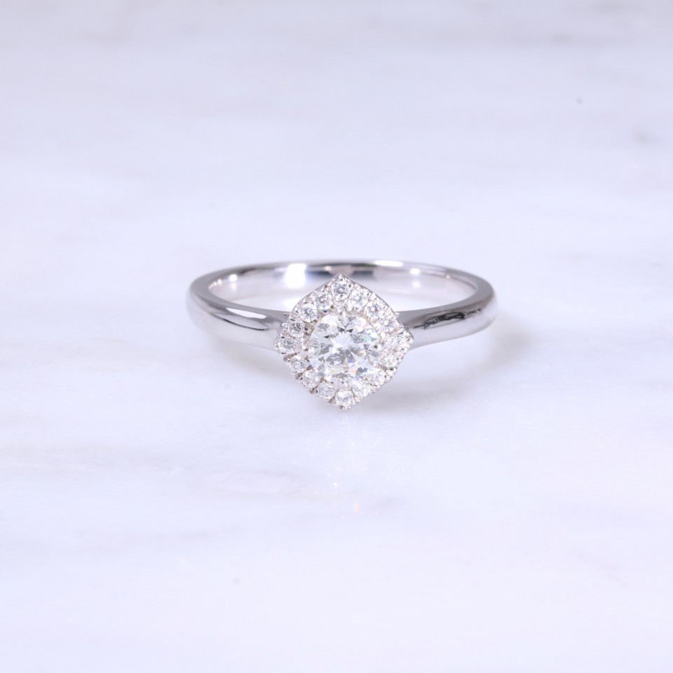 Round Brilliant Diamond Square Halo Engagement Ring