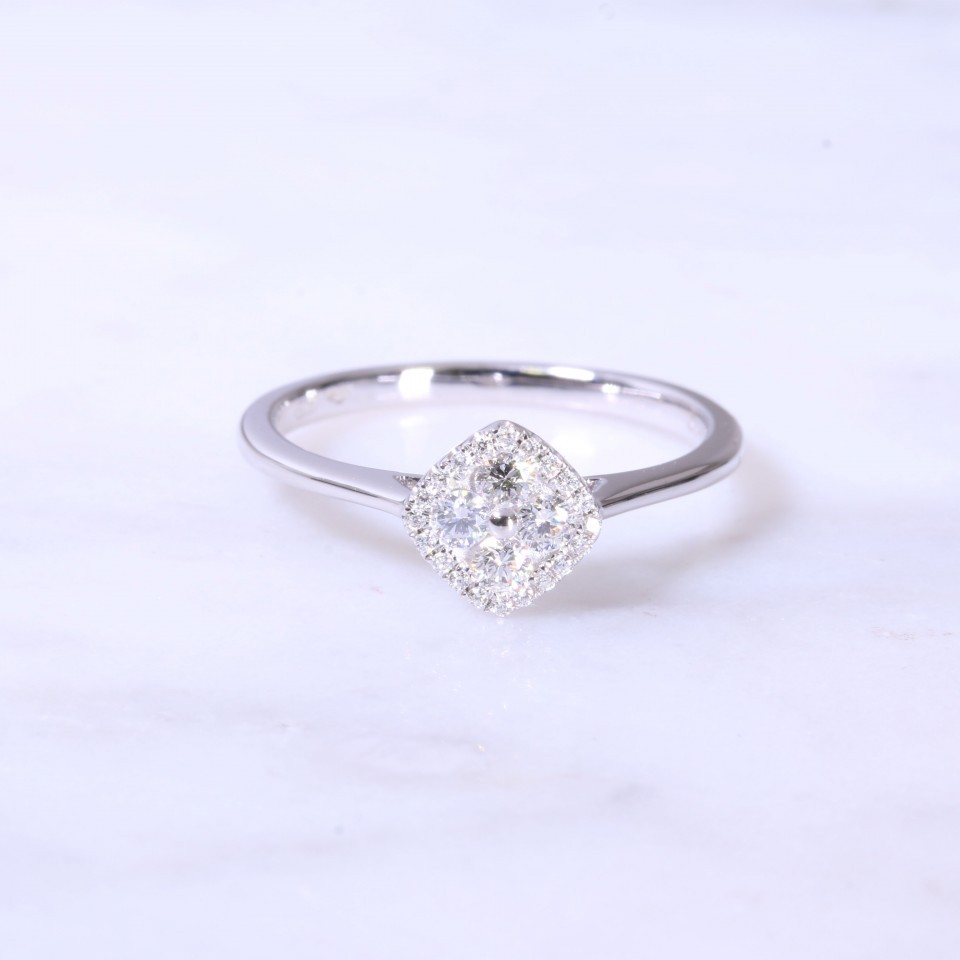 Fancy Square Design Cluster Engagement Ring