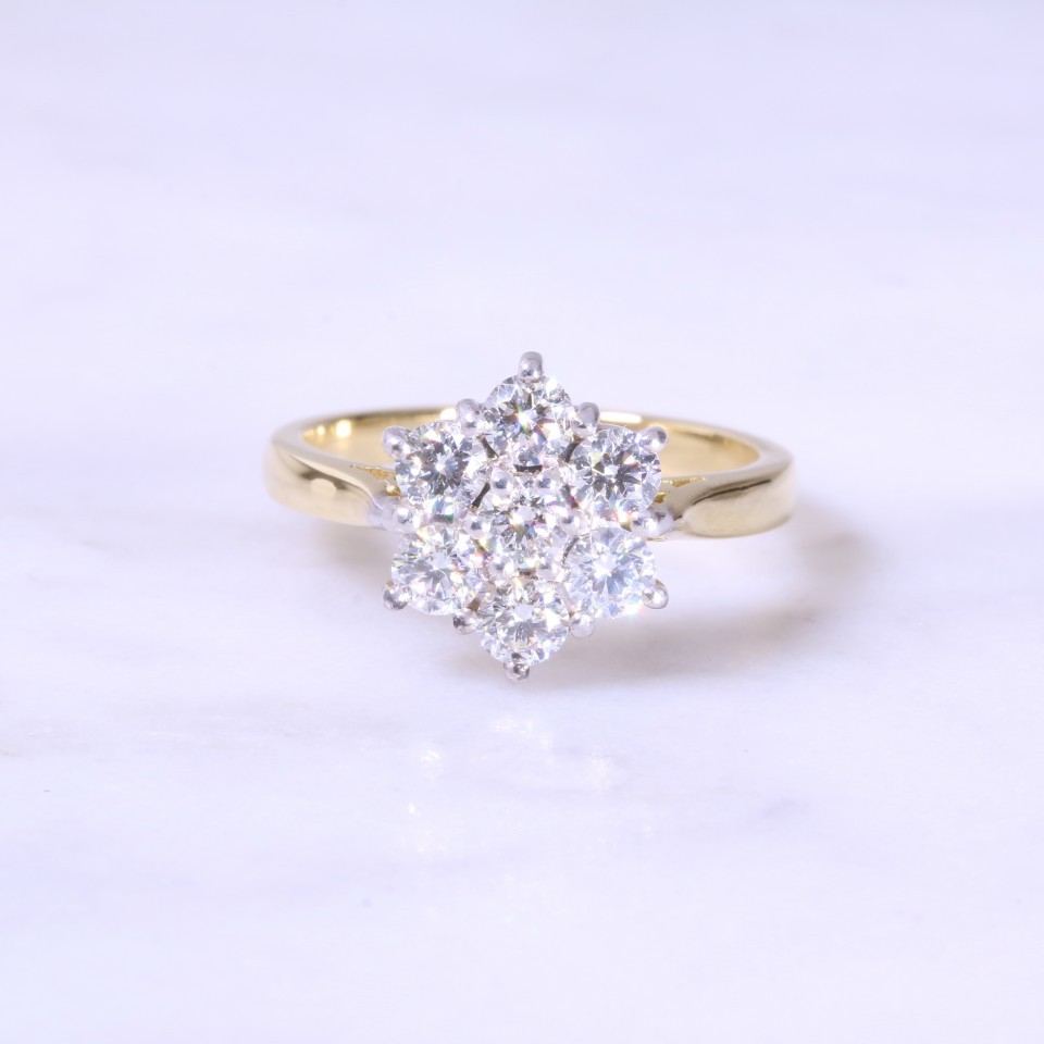 Round Brilliant Diamond Claw Set Cluster Ring