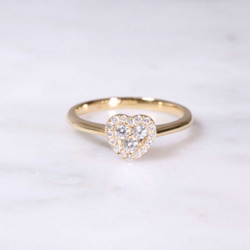 Yellow Gold Diamond Heart Cluster Ring