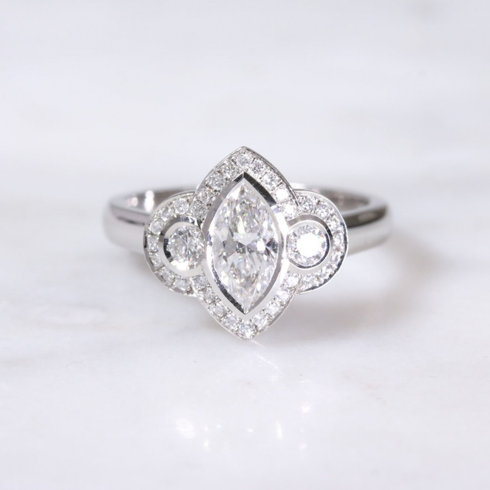 Marquise & Round Brilliant Diamond Cluster Ring