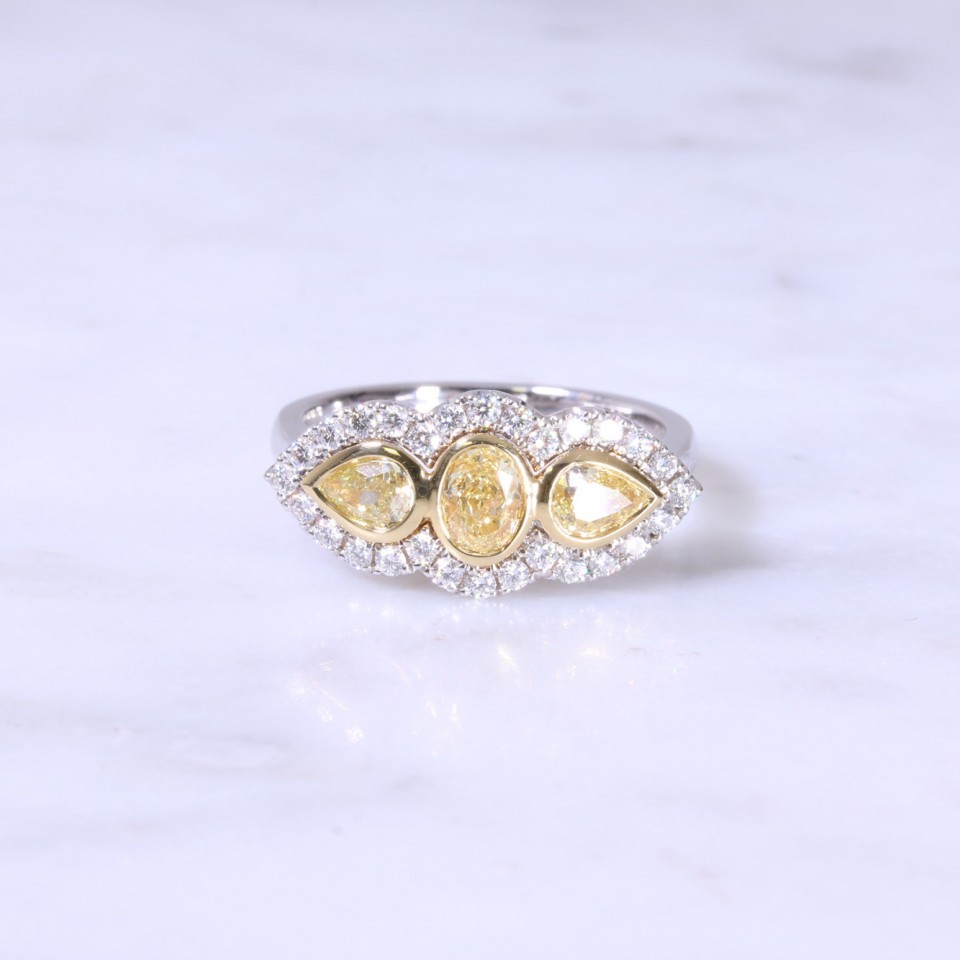 Oval & Pear Yellow Diamond Cluster Ring