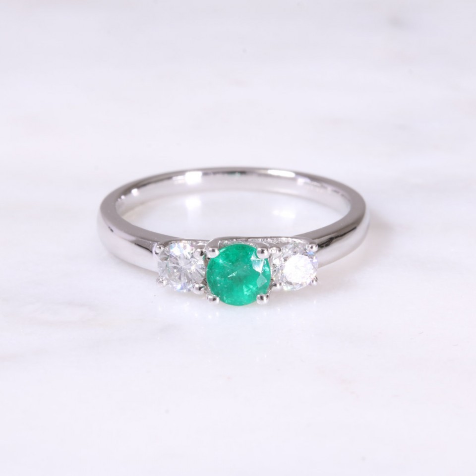 Emerald & Diamond 3 Stone Ring