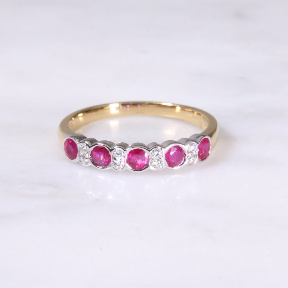 Ruby & Diamond Rub-Over Half Eternity Ring