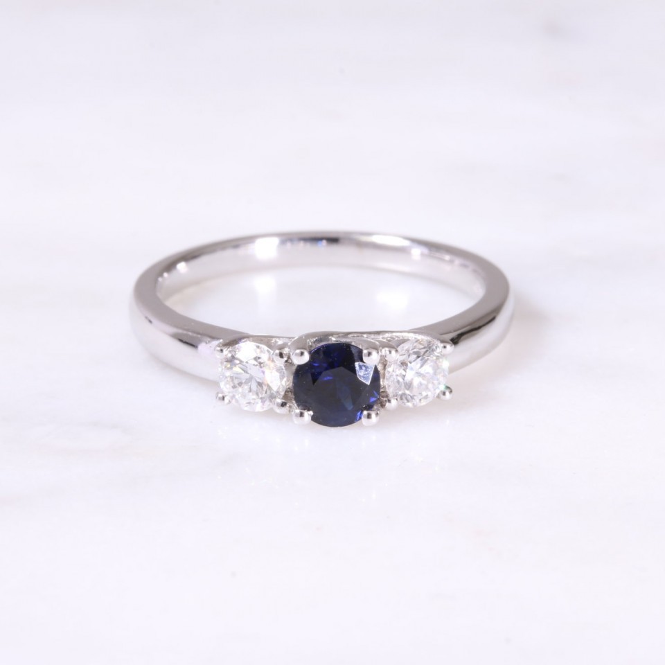 Sapphire & Diamond 3 Stone Ring