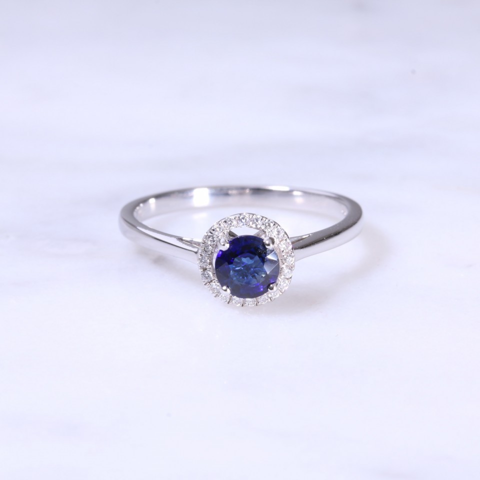 Round Sapphire & Diamond Halo Ring