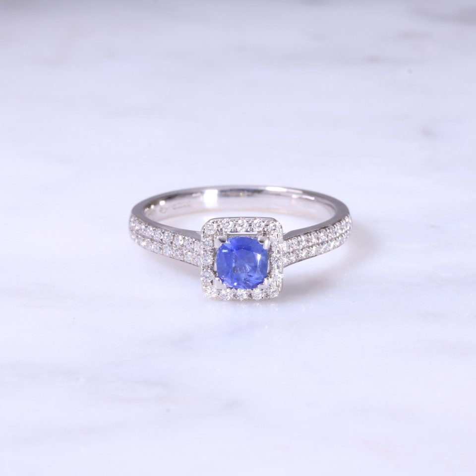 Cushion Sapphire & Diamond Halo Ring