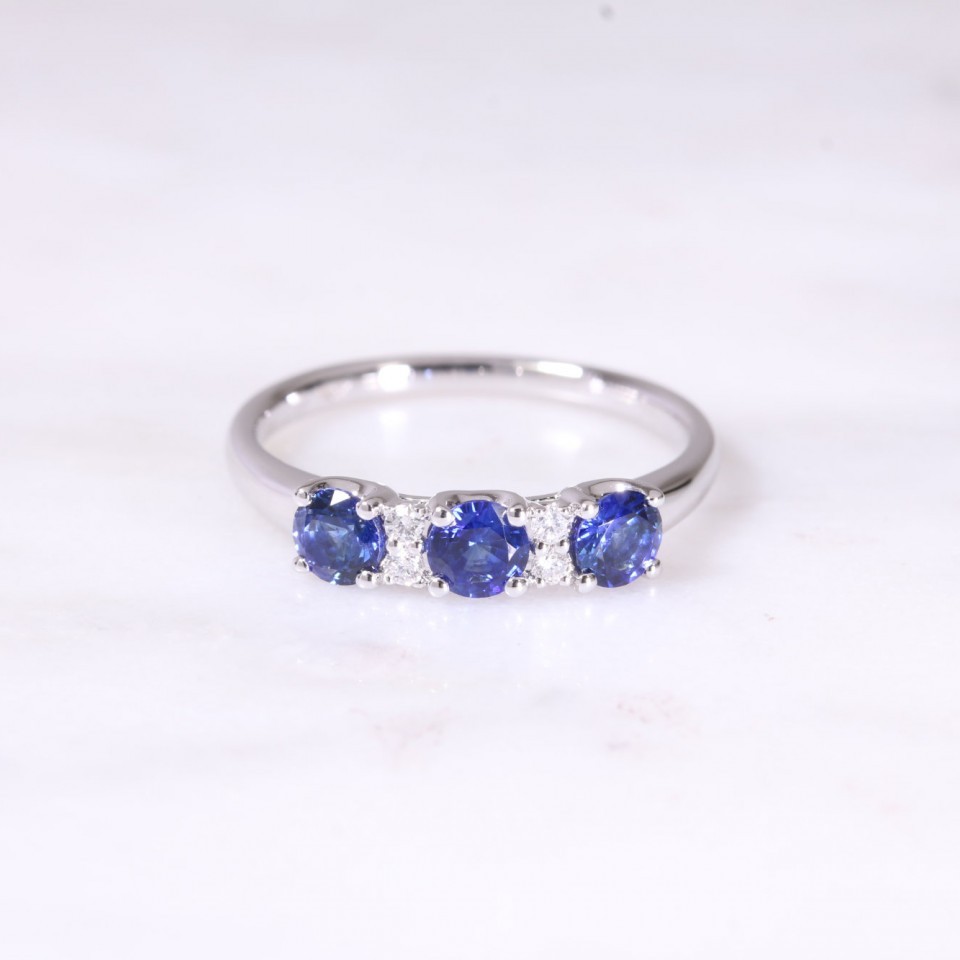 3 Stone Sapphire & Diamond Half Hoop Ring