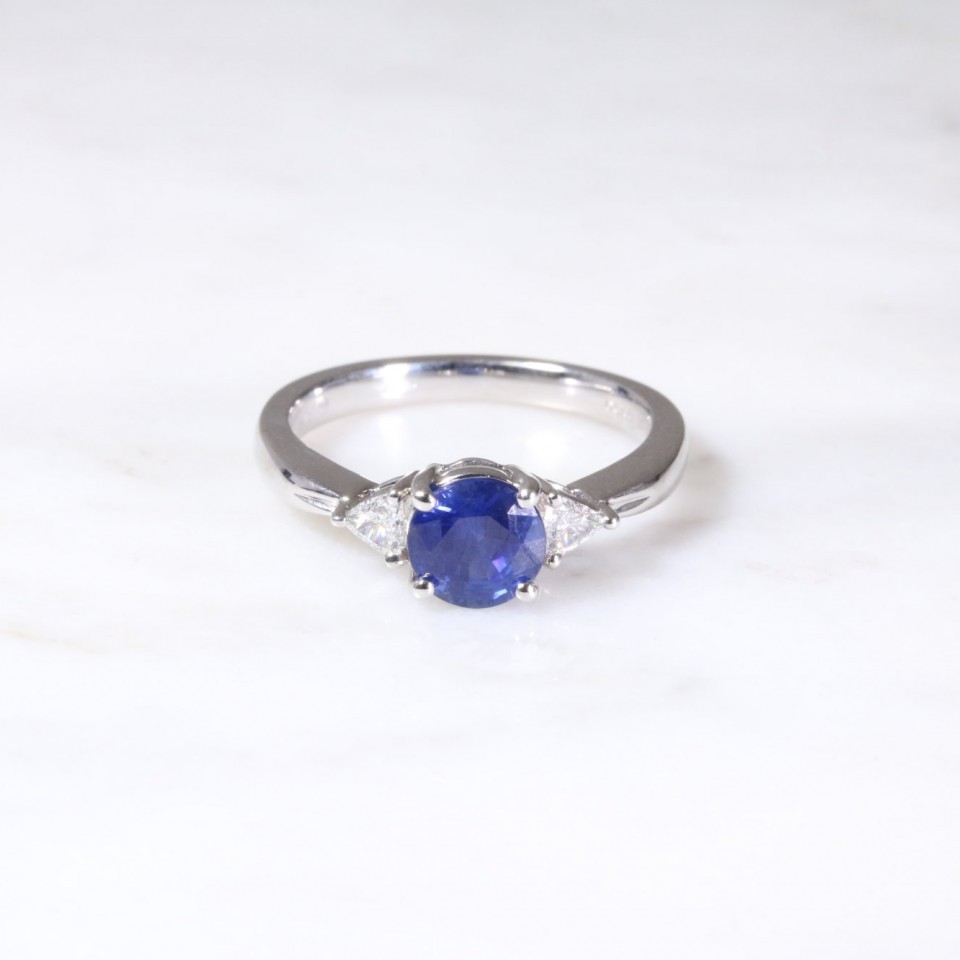 Sapphire & Diamond 3 Stone Ring